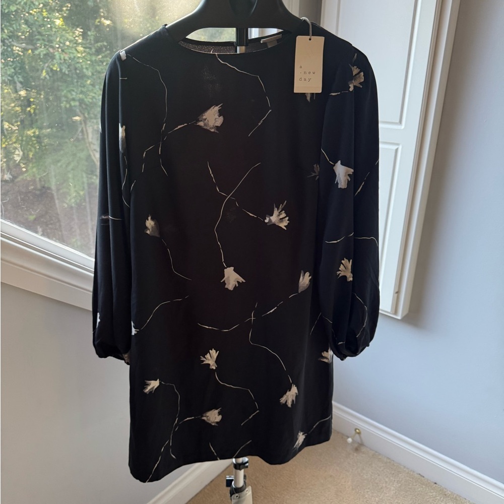 A New  Day Black Dress with White Floral Pattern US Small - Picture 2 of 11